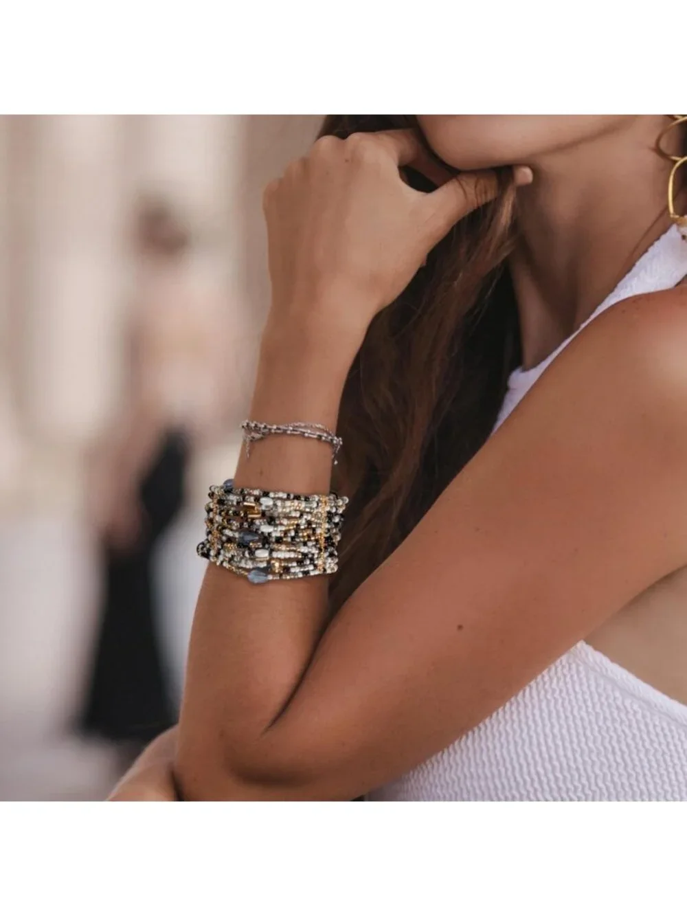 Vibrant Boho Beaded Stretch Bracelet - Multi-Row Resort-Style Statement Jewelry